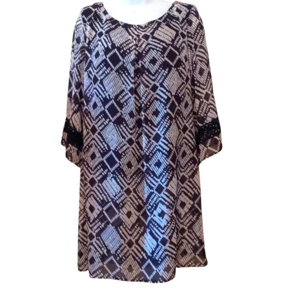 Black White Sheath Dress Embroidery Flowy Loose Roomy SZ 6 - Picture 1 of 10